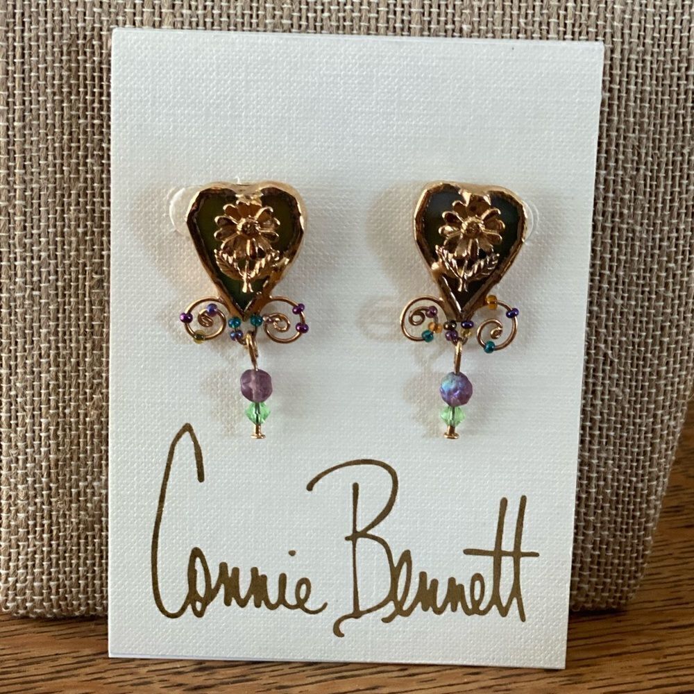 Connie Bennett Heart Stain Glass Earrings. EUC!